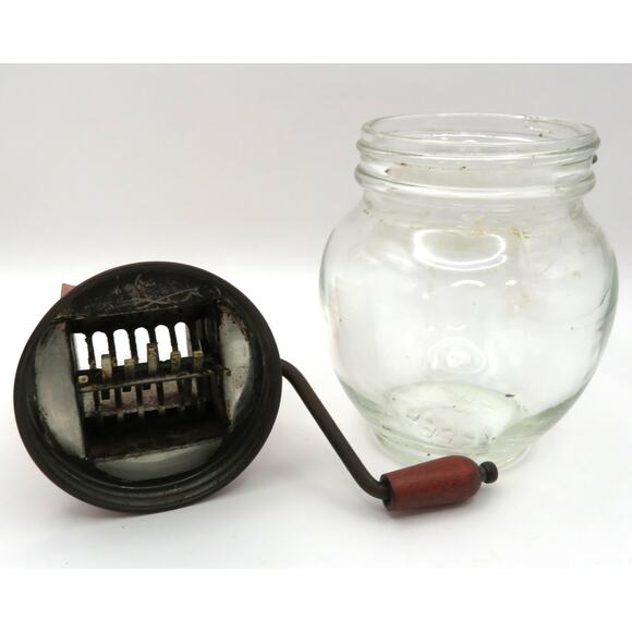 Vintage Androck Nut Meat Chopper with Glass Jar Red Metal Top Farmhouse Kitchen - Picture 8 of 15